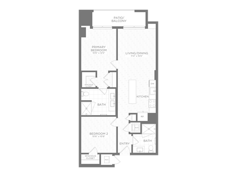 Floor plan for 2 beds, 2 baths, 876 sqft